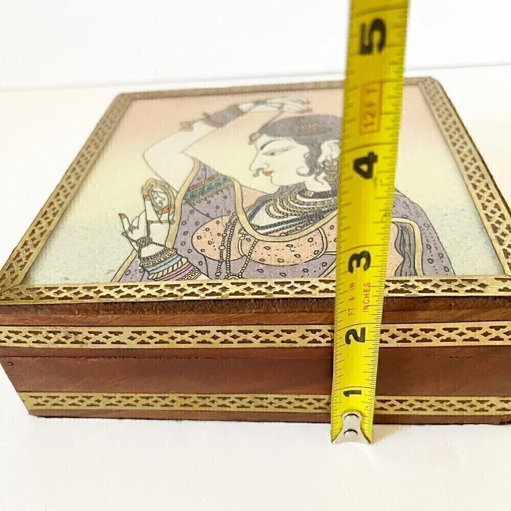Indian Art Gemstone Painting Indian Wooden Jewelry Box Bani Thani Handcrafted